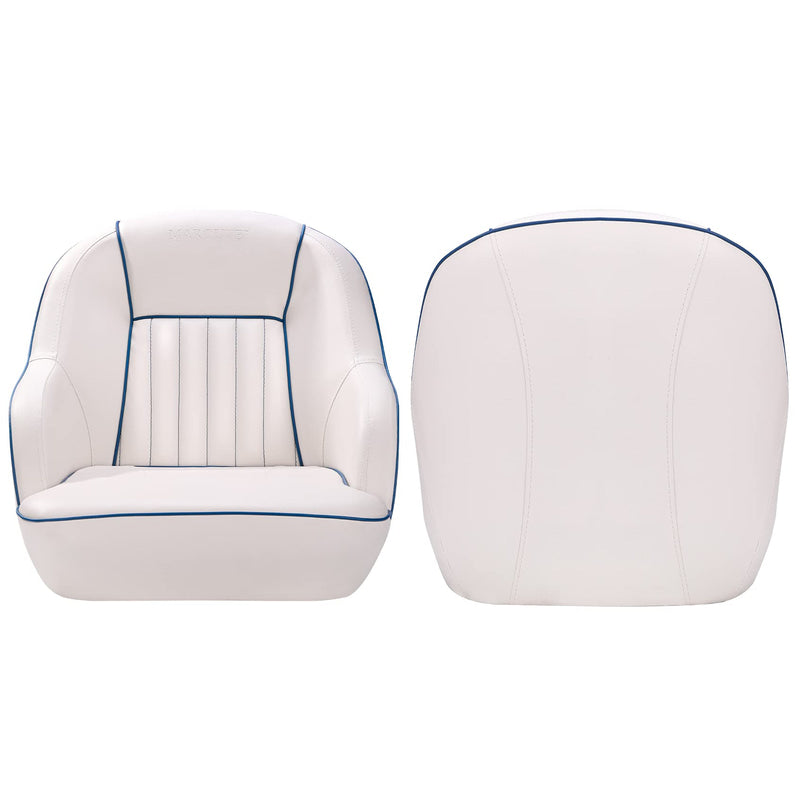 Pontoon Boat Seat, Captains Bucket Boat Seat, Back Folding Boat, Boat Cabin Seating – White & Blue