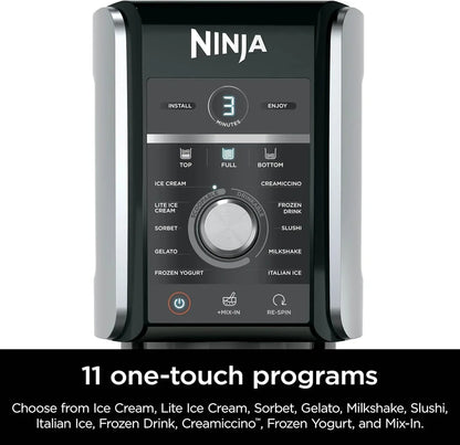 Ninja NC301 CREAMi Ice Cream Maker, for Gelato, Mix-ins, Milkshakes, Sorbet, Smoothie Bowls & More, 7 One-Touch Programs, with (2) Pint Containers & Lids, Compact Size, Perfect for Kids, Silver