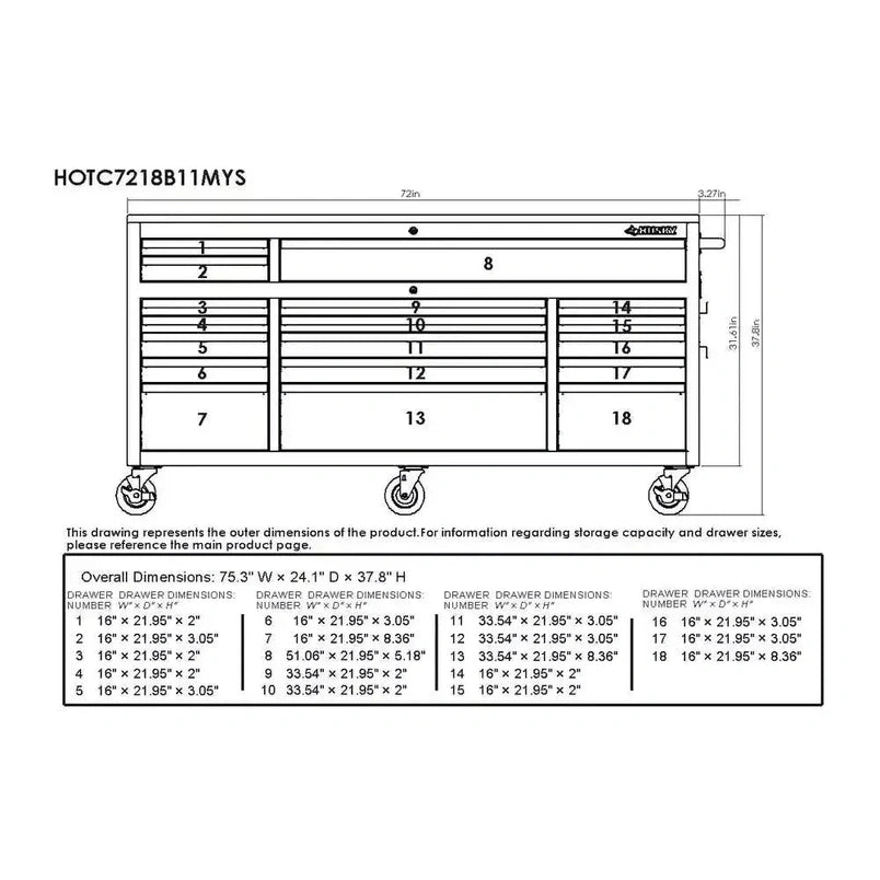 Husky 72 in. 18-Drawer Mobile Workbench with Solid Wood Top in Gloss Blue