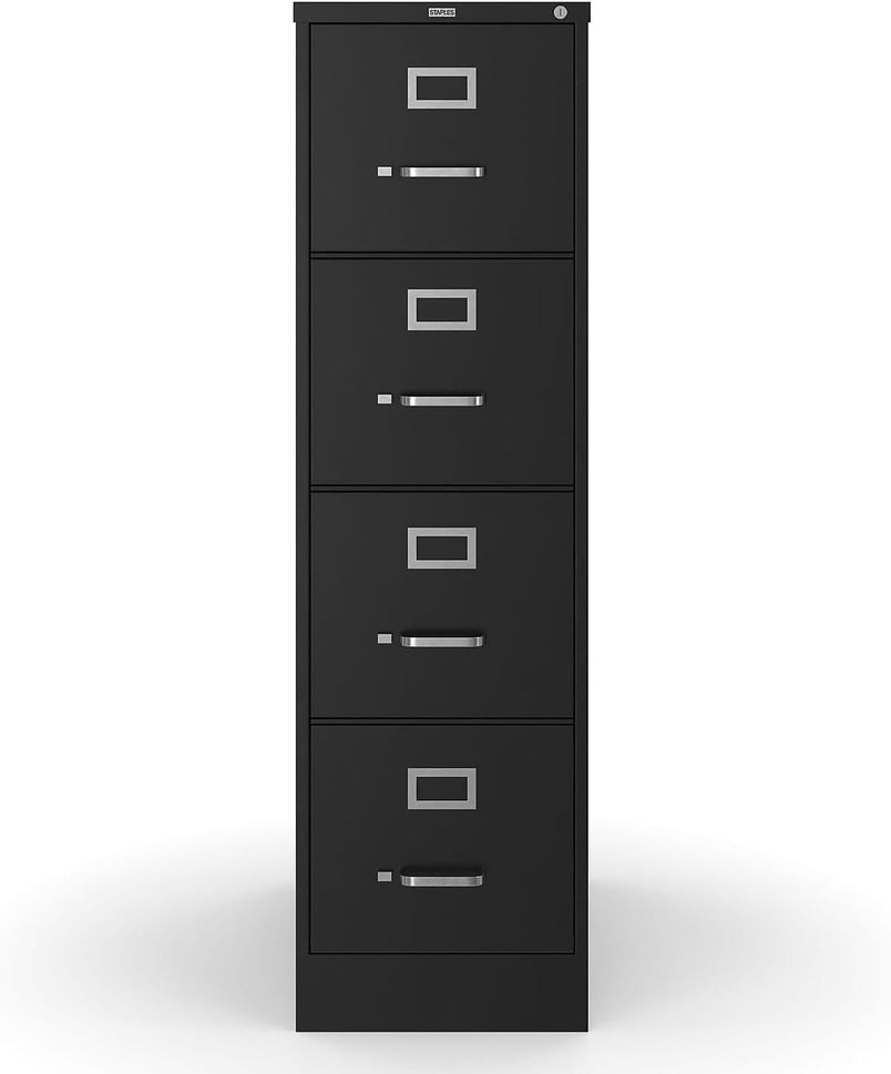 STAPLES 4-Drawer File Cabinet, Lockable, Black, 25"D x 15"W
