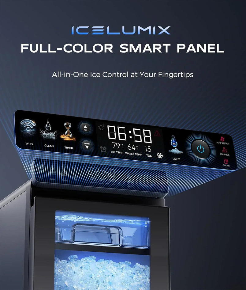 Nugget Ice Maker Countertop, Smart Pebble Ice Machine with APP Control, 44 lbs/24H Soft Pellet Chewable Ice with Self-Cleaning, Stainless Steel