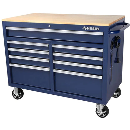 46-in W x 24.5-in D 9-Drawer Mobile Workbench with Hardwood Top and Power Station Gloss Black