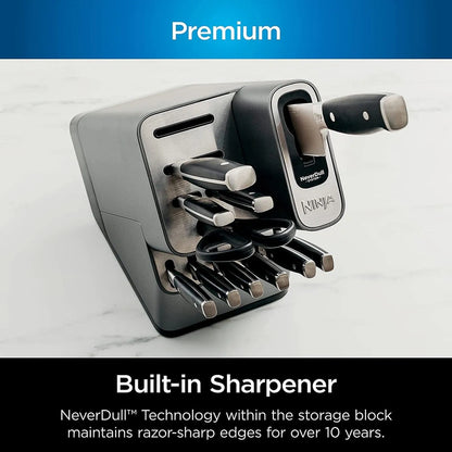 Ninja K32017 Foodi NeverDull 17 Piece Premium Knife System Block Set with Built-in Sharpener, Stainless Steel/Black