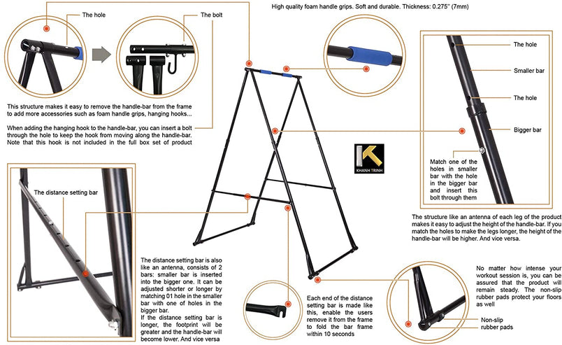 Air Yoga Equipment Set Includes: Blue Aerial Yoga Hammock and The Height-Adjustable Foldable Sturdy Durable KT Yoga Swing Stand Frame