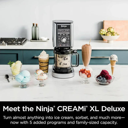 Ninja NC301 CREAMi Ice Cream Maker, for Gelato, Mix-ins, Milkshakes, Sorbet, Smoothie Bowls & More, 7 One-Touch Programs, with (2) Pint Containers & Lids, Compact Size, Perfect for Kids, Silver