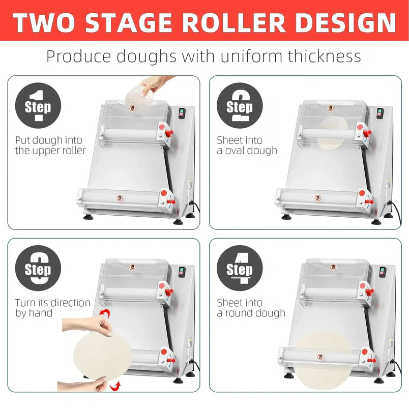 Garvee Commercial Pizza Dough Roller Sheeter, Max 16", Automatic 370W Electric Pizza Dough Roller, Stainless Steel, Suitable for Noodle, Pizza Bread and Pasta Maker Equipment