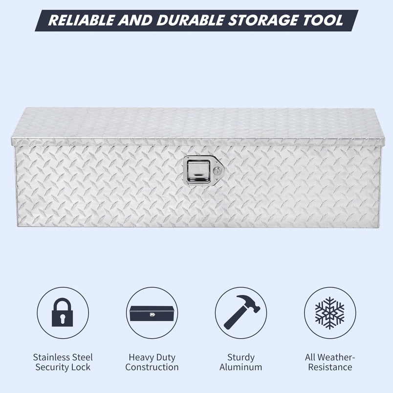 48 Inch Diamond Plate Truck Bed Tool Box with Shelf Silver