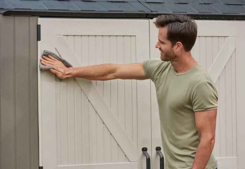 Rubbermaid Resin Outdoor Storage Shed With Floor (7 x 7 Ft) Weather Resistant Gray Organization for Home/Backyard/Garden Tools/Lawn Mower/Bike Storage/Pool Supplies