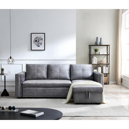 Reversible 90.5in. Gray Velvet Sleeper Sectional Sofa L-Shape 3 Seat Sectional Couch with Storage